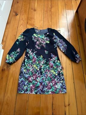 Serra Navy Floral Dress with Green and Pink Blooms